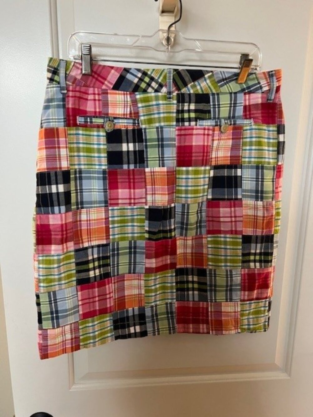 L.L. Bean patchwork plaid skirt, size 12 favorite fit, straight, colorful - Picture 2 of 5